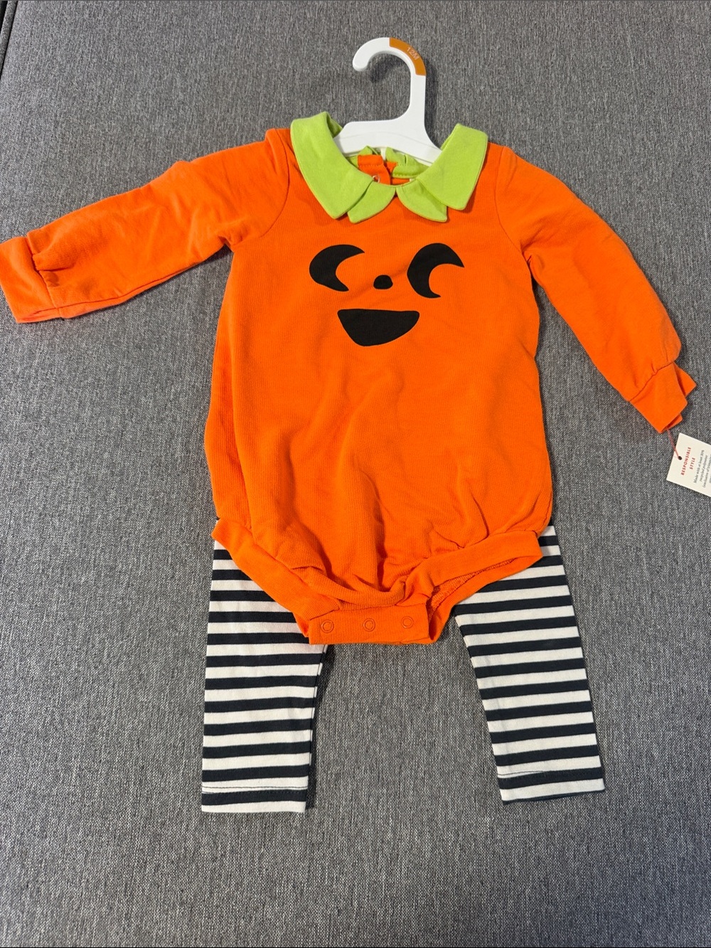 Orange Pumpkin Baby Costume with Green Collar